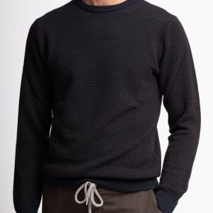 Maglia Girocollo in Lana extra fine micro fantasia blu marrone