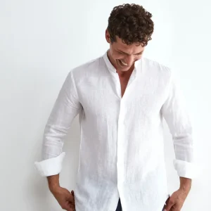 Camicia Bianca in Lino Custom Fit - BIANCO