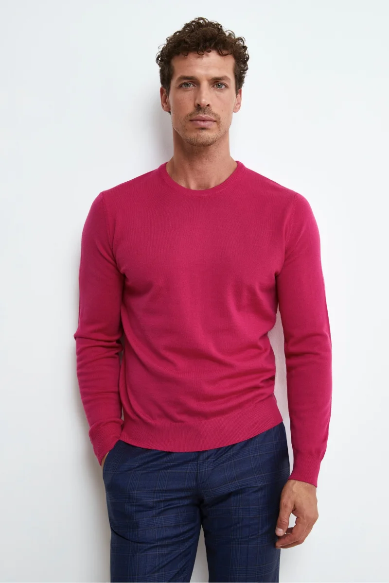 Pullover Girocollo in Lana Merino - CICLAMINO