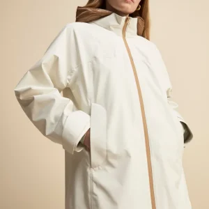 Giacca Impermeabile con Zip e Cappuccio - BIANCO