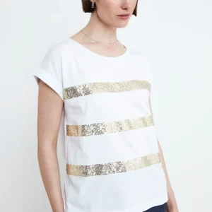 T-shirt con Strass in Cotone - BIANCO