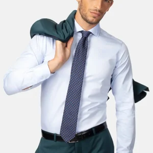 Camicia slim twill collo francese - AZZURRO