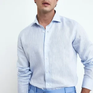 Camicia di lino da uomo - AZZURRO