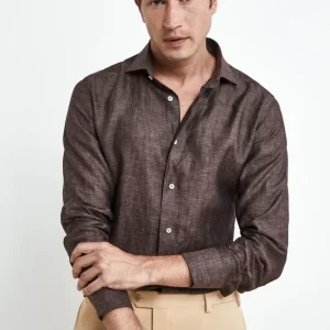 Camicia di lino da uomo - MARRONE