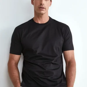 T-Shirt Slim in Filo di Scozia - NERO