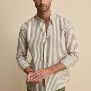 Camicia Lino Coreana Custom Fit - VERDE RIGATO