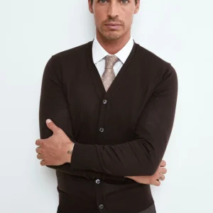 Cardigan Scollo a V in Lana Merino - CUOIO