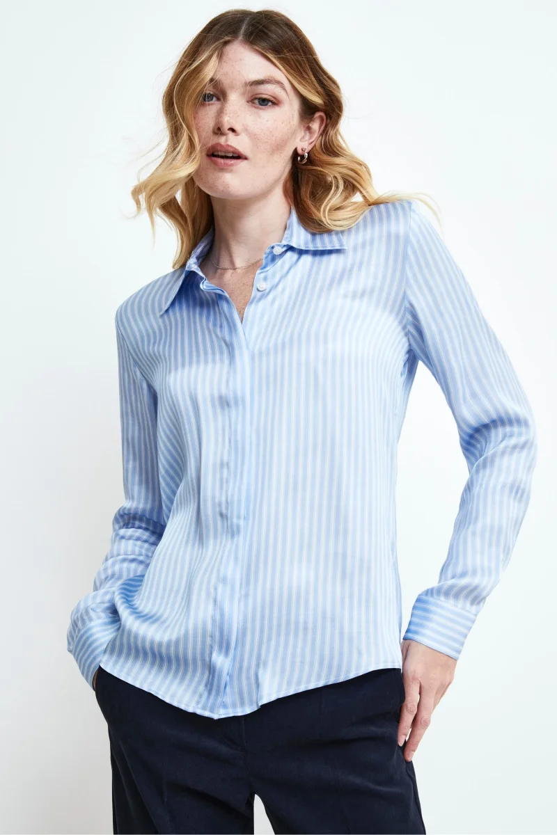 Camicia Sciancrata a Righe - AZZURRO RIGATO - immagine 2