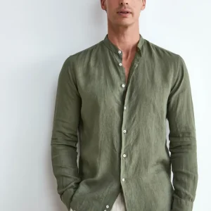 Camicia Verde in Lino Custom Fit - VERDE MILITARE