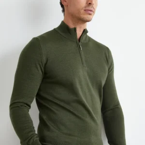 Lupetto con Zip in Lana Merino - VERDE MILITARE