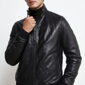 Giubbotto di Pelle con Zip - NERO