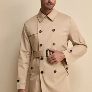 Trench midi doppiopetto con cintura - BEIGE