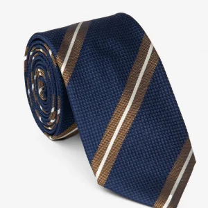 Cravatta a righe in seta - RIGATO BLU/GIALLO