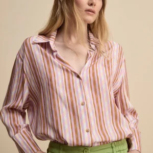 Camicia Over Scollo a V - GLICINE RIGATO