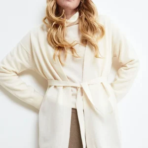 Cardigan con Cintura in Lana e Cashmere - LATTE