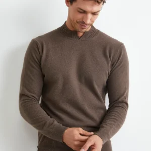 Lupetto con Spacco in Lana e Cashmere - CACAO