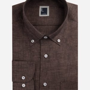 Camicia in lino regular fit - MARRONE