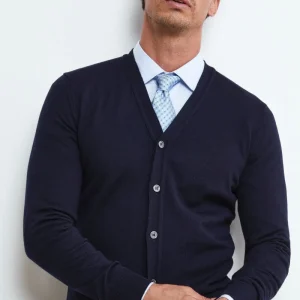 Cardigan Scollo a V in Lana Merino - BLU