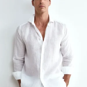 Camicia Bianca in Lino Slim Fit - BIANCO