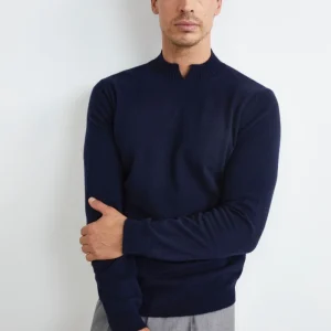 Lupetto con Spacco in Lana e Cashmere - BLU NOTTE