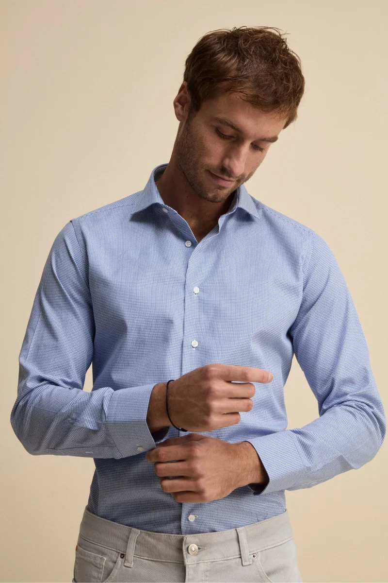 Camicia Fantasia Slim Fit Collo Francese - P/POULE AZZURRO