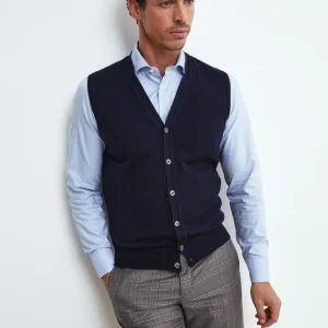 Gilet con Bottoni in Lana merino - BLU