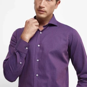 Camicia Collo Francese Slim Fit - FANT. BLU/BORDEAUX
