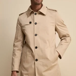 Trench Midi Monopetto in Cotone - BEIGE