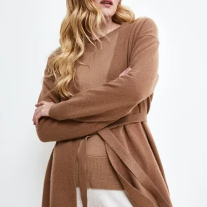 Cardigan con Cintura in Lana e Cashmere - CAMMELLO