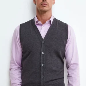 Gilet con Bottoni in Lana merino - ANTRACITE
