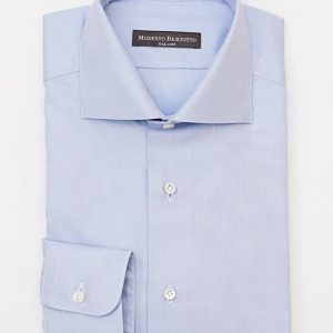 Camicia Regular Fit Oxford Azzurro Collo Semi Francese