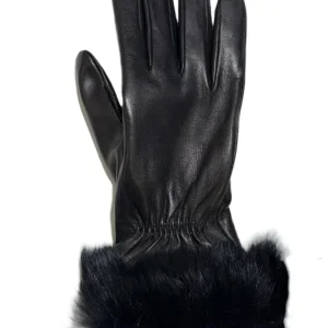 Guanto in vera pelle da donna nero bordati in lapin