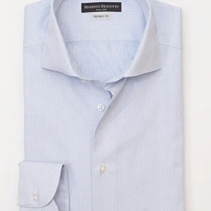 Camicia Regular Fit Micro Fantasia Azzurro Collo Semi Francese