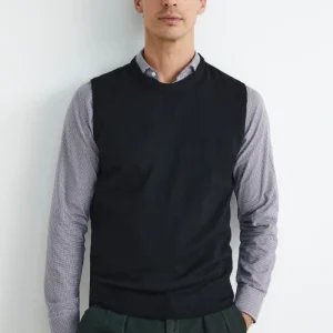 Gilet girocollo in lana - NERO