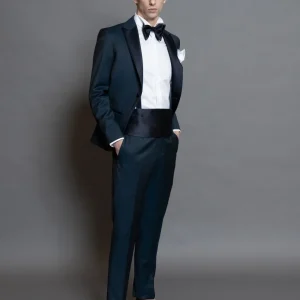 Smoking Rever a Lancia Tessuto Solaro Blu Petrolio