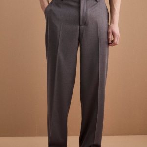 Pantalone Gamba Larga in Misto Lana con Piega - ANTRACITE