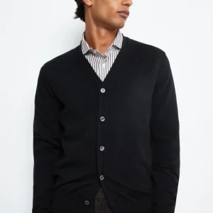 Cardigan Scollo a V in Lana Merino - NERO