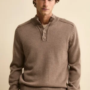 Lupetto con Bottoni in Lana Vergine Mouliné - TORTORA