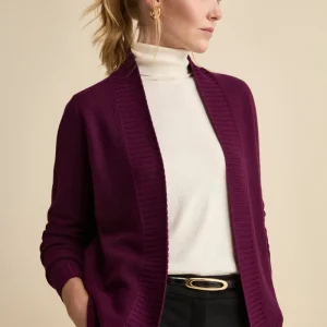 Cardigan Lungo con Collo a Scialle in Lana - PRUGNA