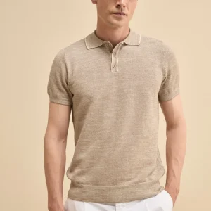 Polo Manica Corta in Misto Lino - NOCCIOLA