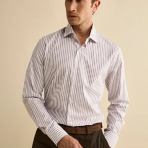 Camicia Fantasia Custom Fit con Collo Francese in Cotone - RIGATO BIANCO/LILLA