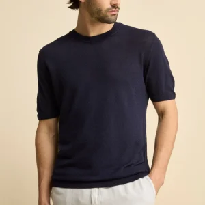 T-Shirt Girocollo in Misto Lino - NAVY