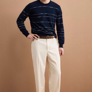 Maglia Girocollo a Righe Regular Fit in Cotone - BLU/BIANCO