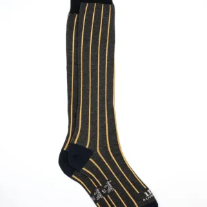 Calze Lunghe Rigate in Cotone - BLU/SENAPE