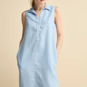 Abito Chemisier Smanicato in Lino - AZZURRO