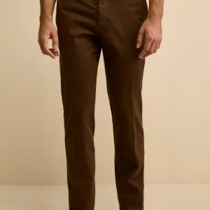Pantalone Regular Fit in Cotone Stretch - CACAO