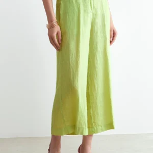 Pantaloni in lino cropped - LIME