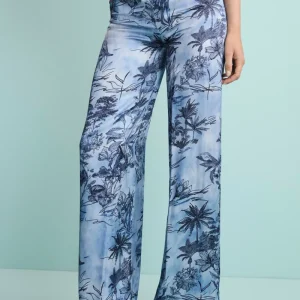 Pantalone Elegante Floreale a Gamba Larga - FANT. BLU