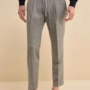 Pantalone Slim Fit con Coulisse in Misto Lana - GRIGIO CHIARO