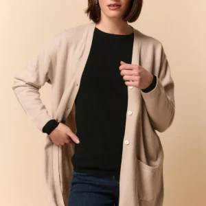 Cardigan Lungo con Tasche in Lana e Cashmere - STUCCO